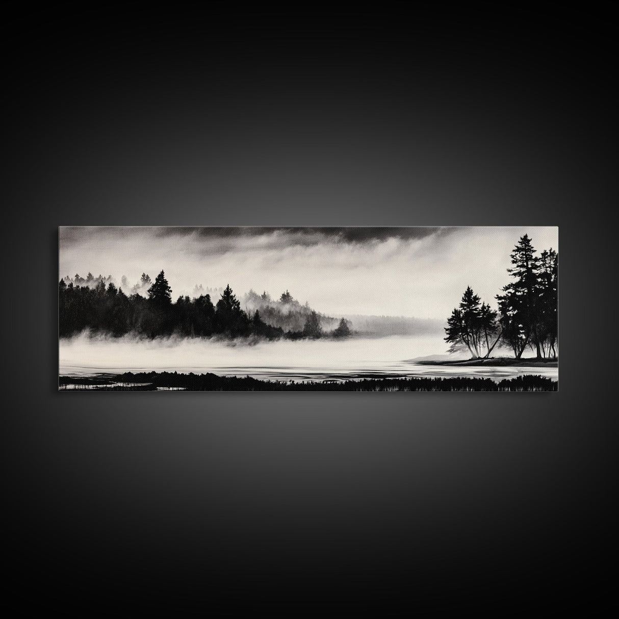 Foggy Forest, Minimalist Landscape, Nature Lover Wall Art, Framed Canvas Print, Calm and Serene Decor, Woodland Theme, Cozy Home Art