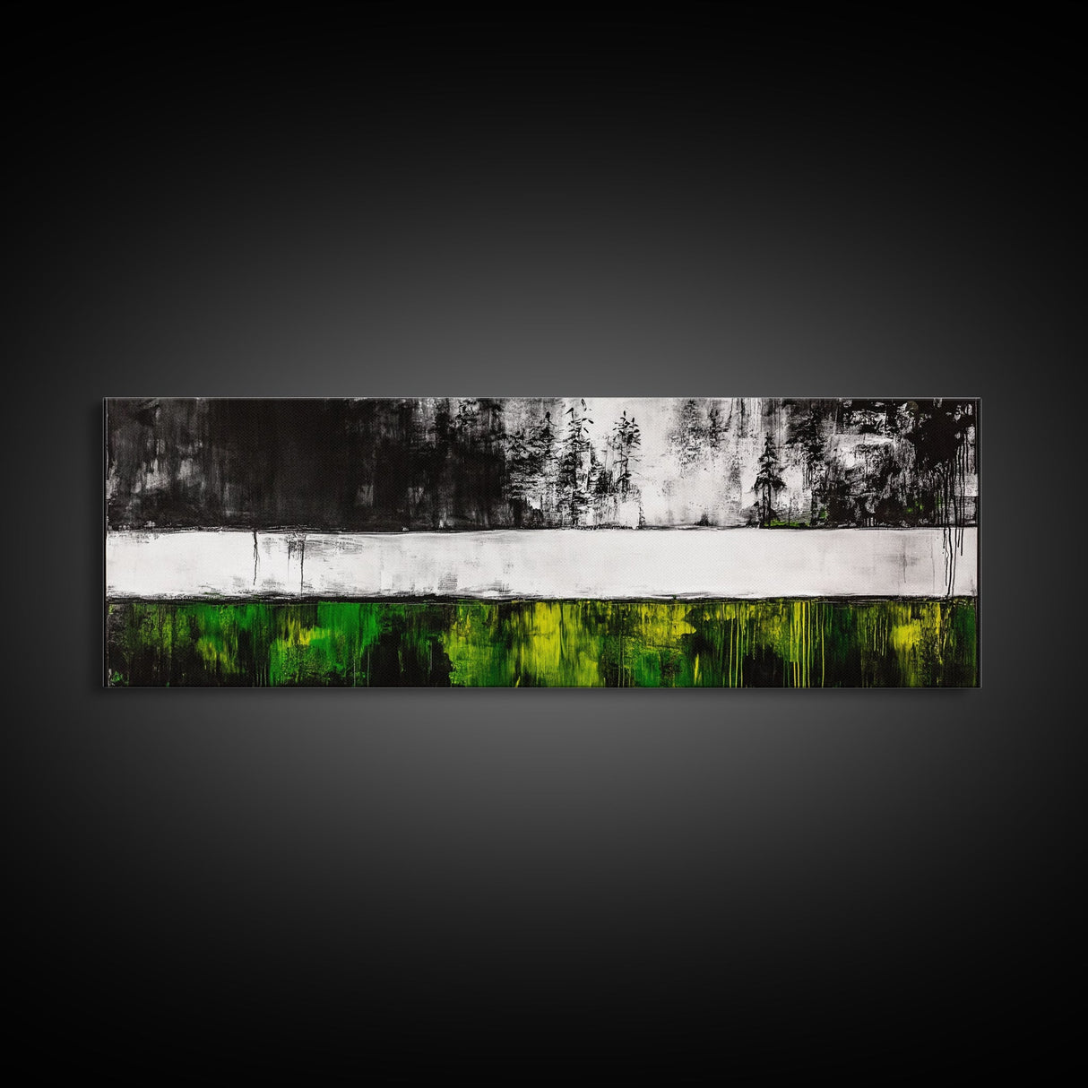 Green Field, Monochrome Forest, Abstract Landscape, Modern Canvas Print, Framed Canvas Print, Minimalist Nature Art, Living Room Wall Decor