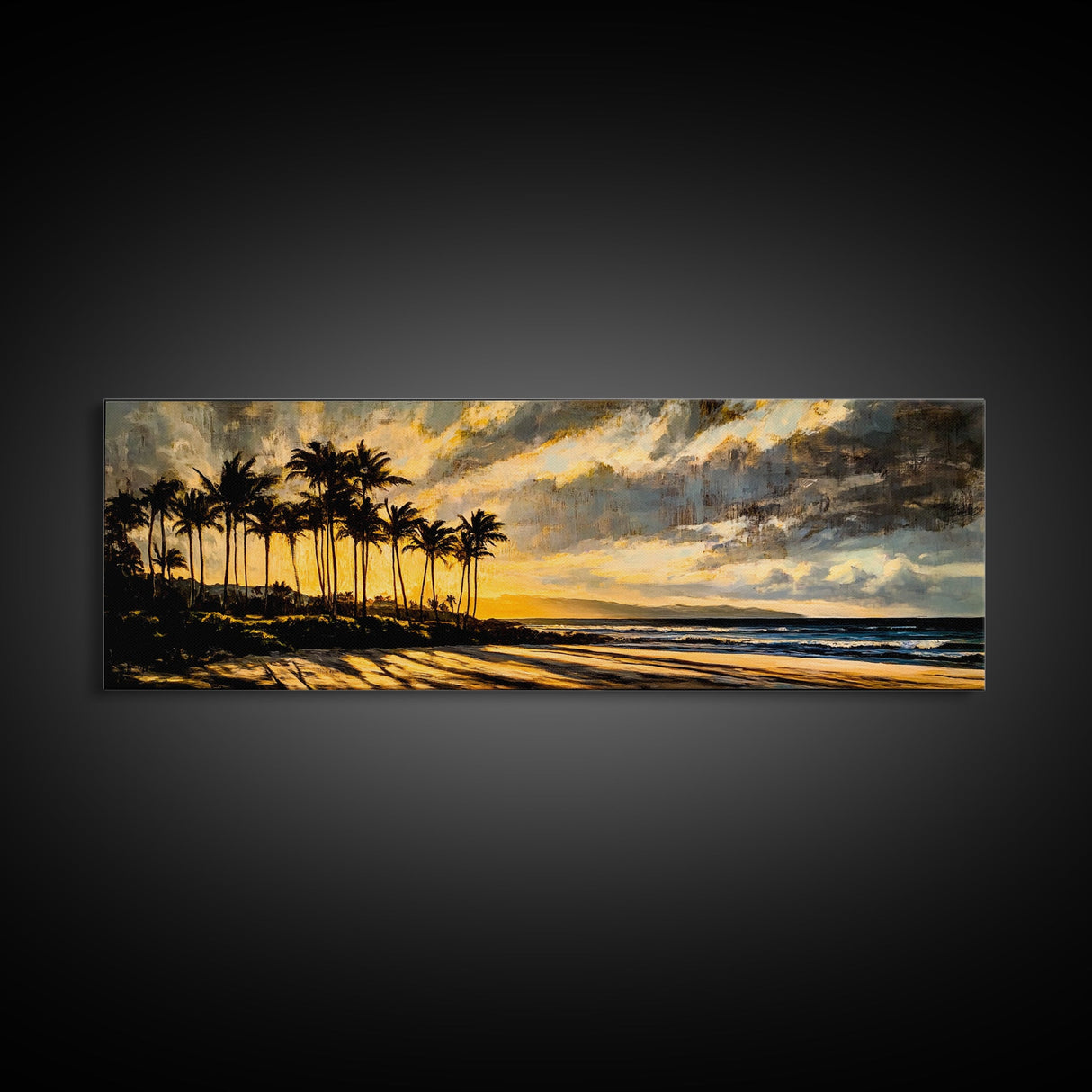 Golden Beach Sunset, Coastal Wall Art, Framed Canvas Print, Tropical Home Decor, Relaxing Seascape, Living Room Wall Art, Ocean Sunset Art