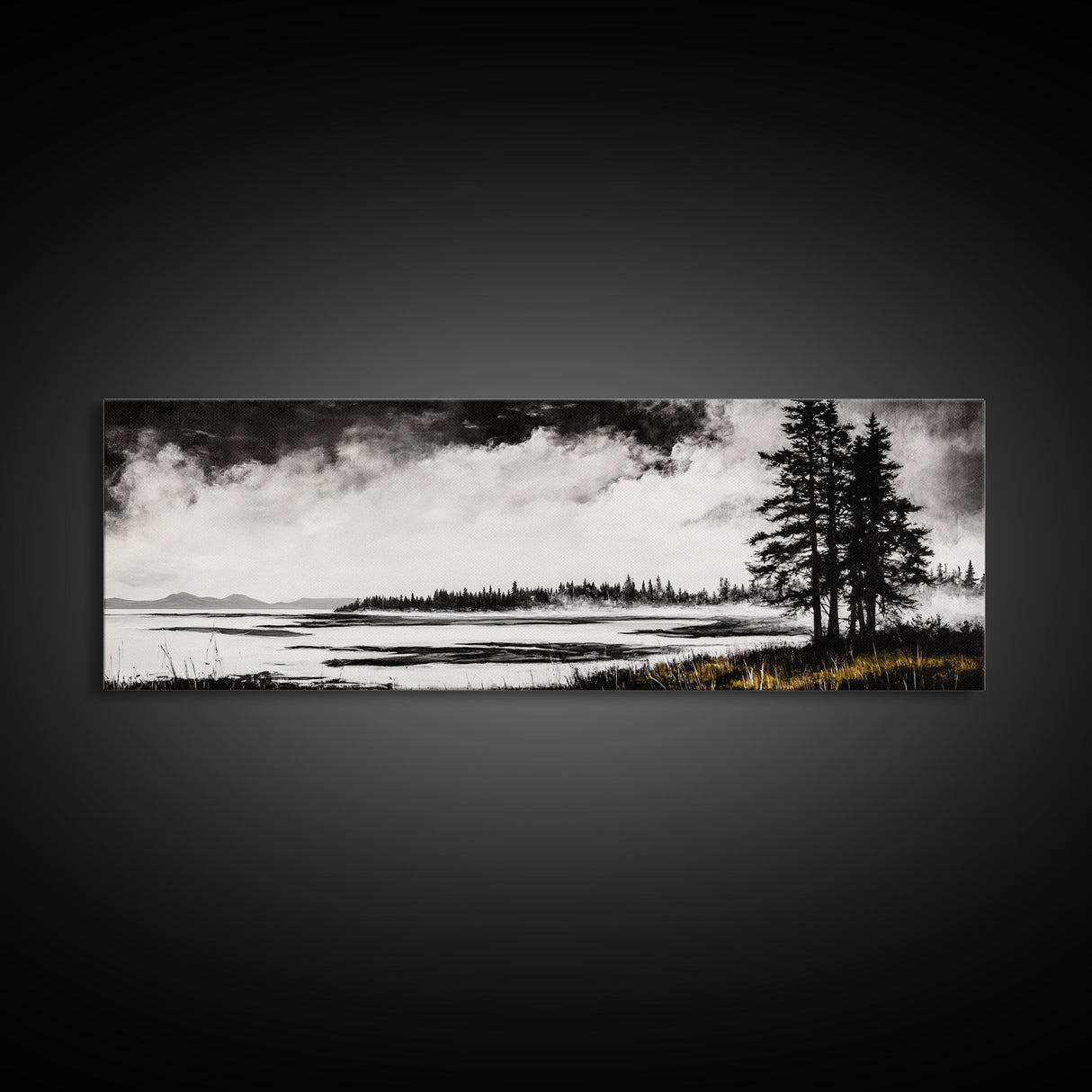 Coastal Landscape Art, Black and White Wall Print, Minimalist Seascape Decor, Modern Beach House Artwork, Canvas Print