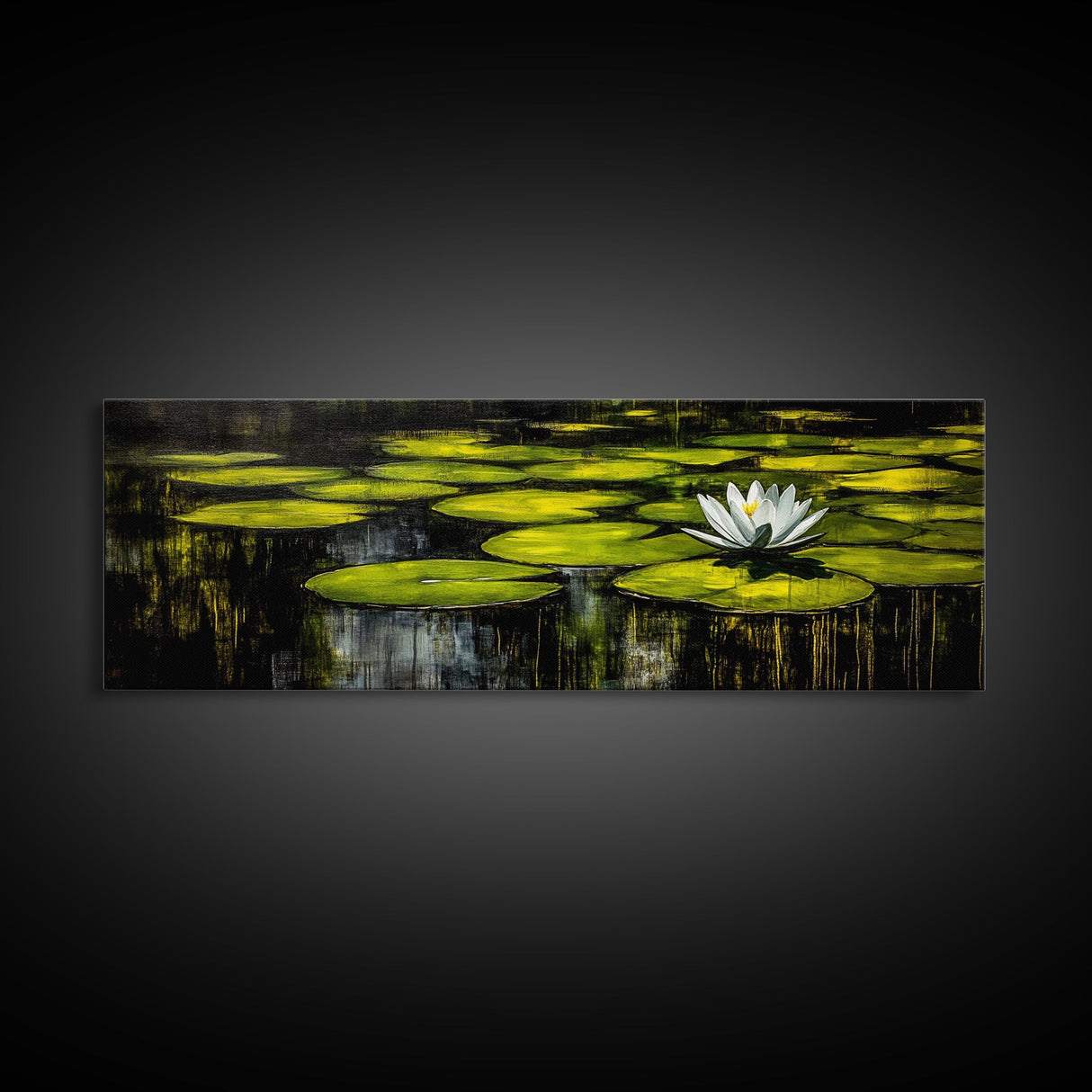 Water Lily Pond, Tranquil Nature Art, Green Botanical Art, Zen Wall Art, Framed Canvas Print, Office Decor, Relaxing Home Art, Spa Wall Art