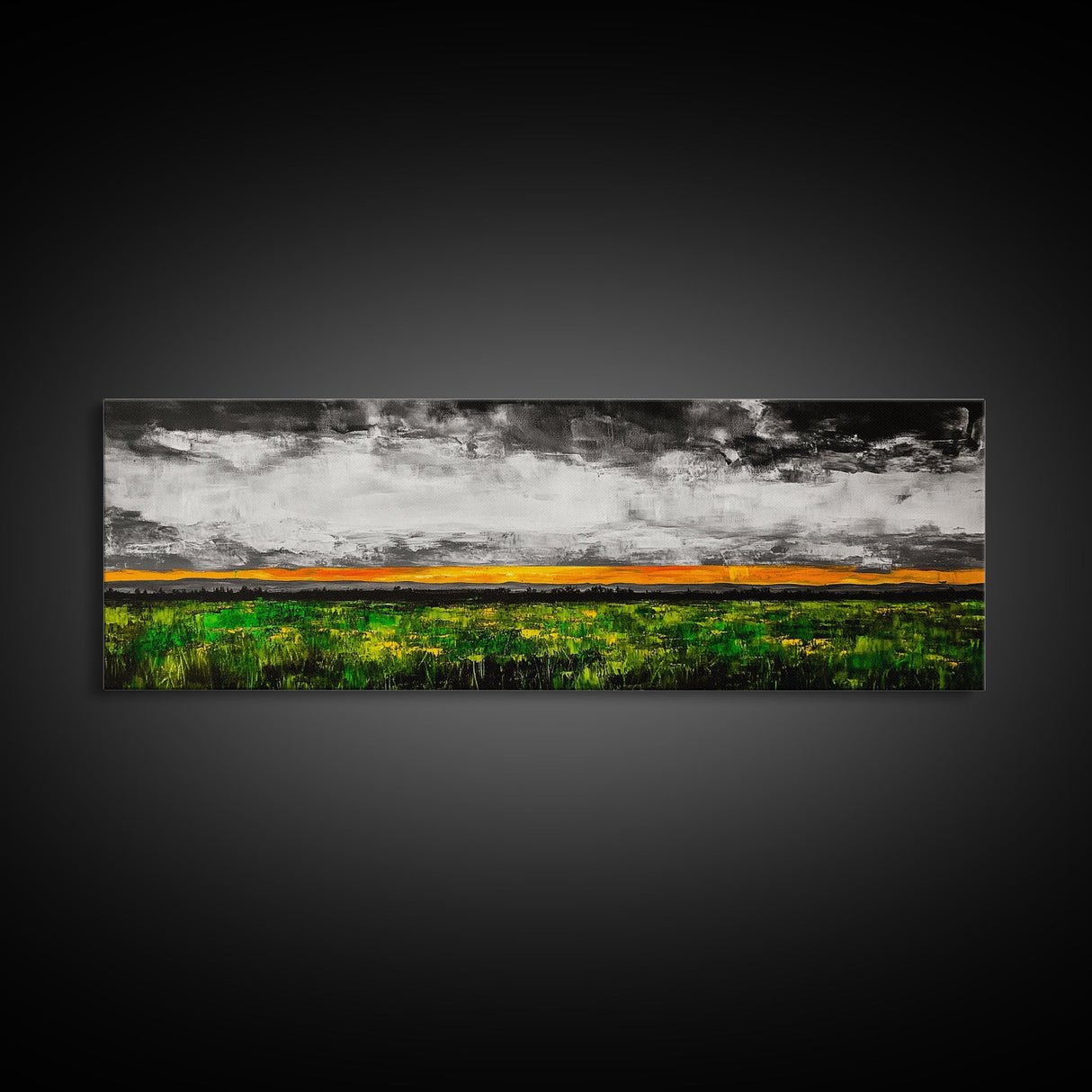 Dramatic Sky, Stormy Landscape, Sunset Over Fields, Modern Nature Art, Framed Canvas Print, Living Room Decor, Abstract Art, Moody Wall Art