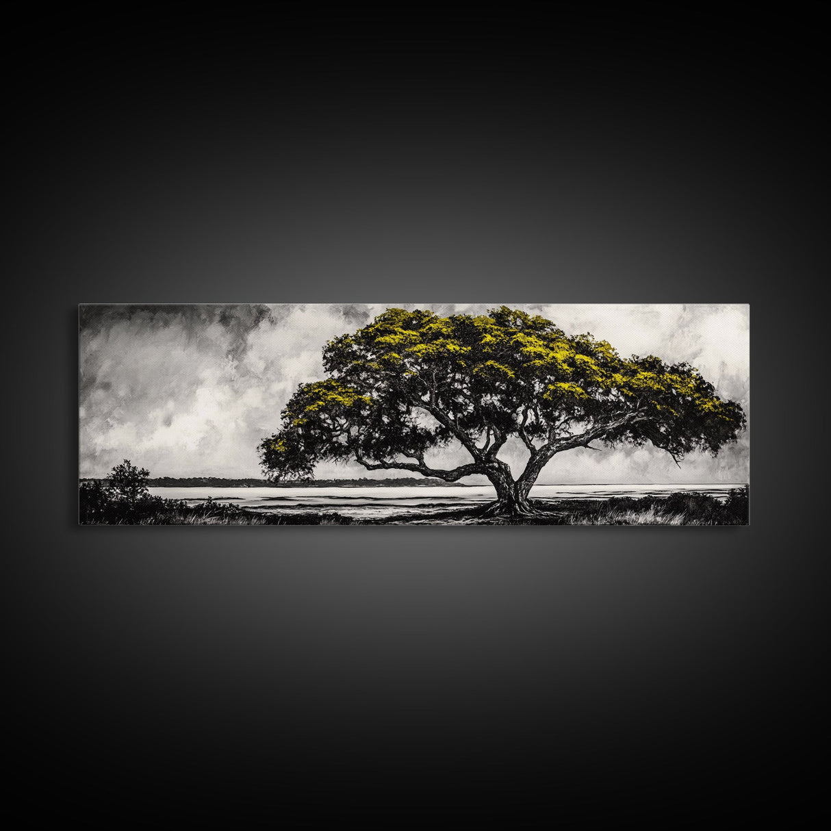 Majestic Tree, Black and White Landscape, Nature Art, Rustic Wall Decor, Framed Canvas Print, Living Room Art, Fall Inspired, Timeless Scene
