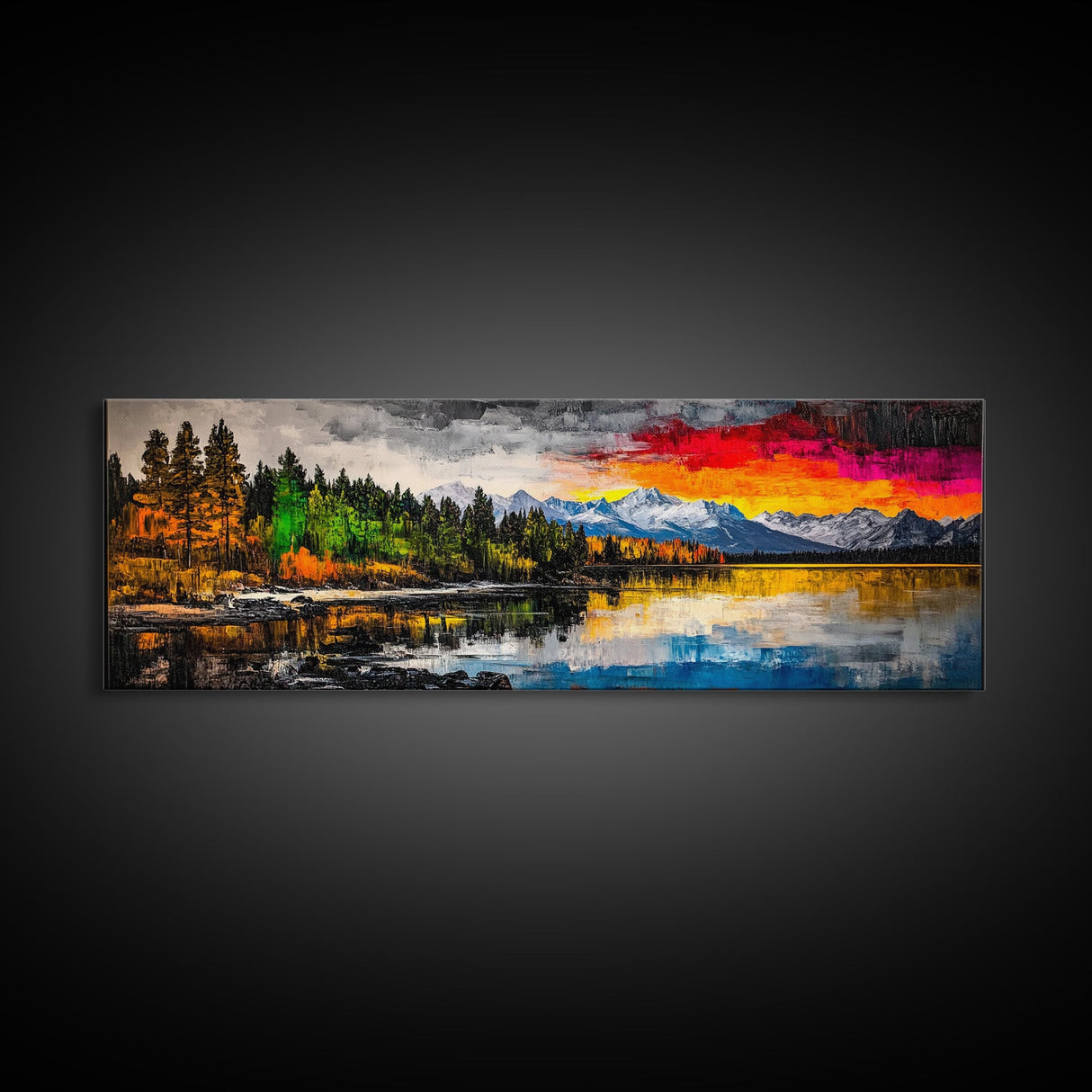 Vibrant Sunset, Mountain Lake Art, Autumn Landscape, Framed Canvas Print, Nature Decor, Living Room Art, Cabin Wall Art
