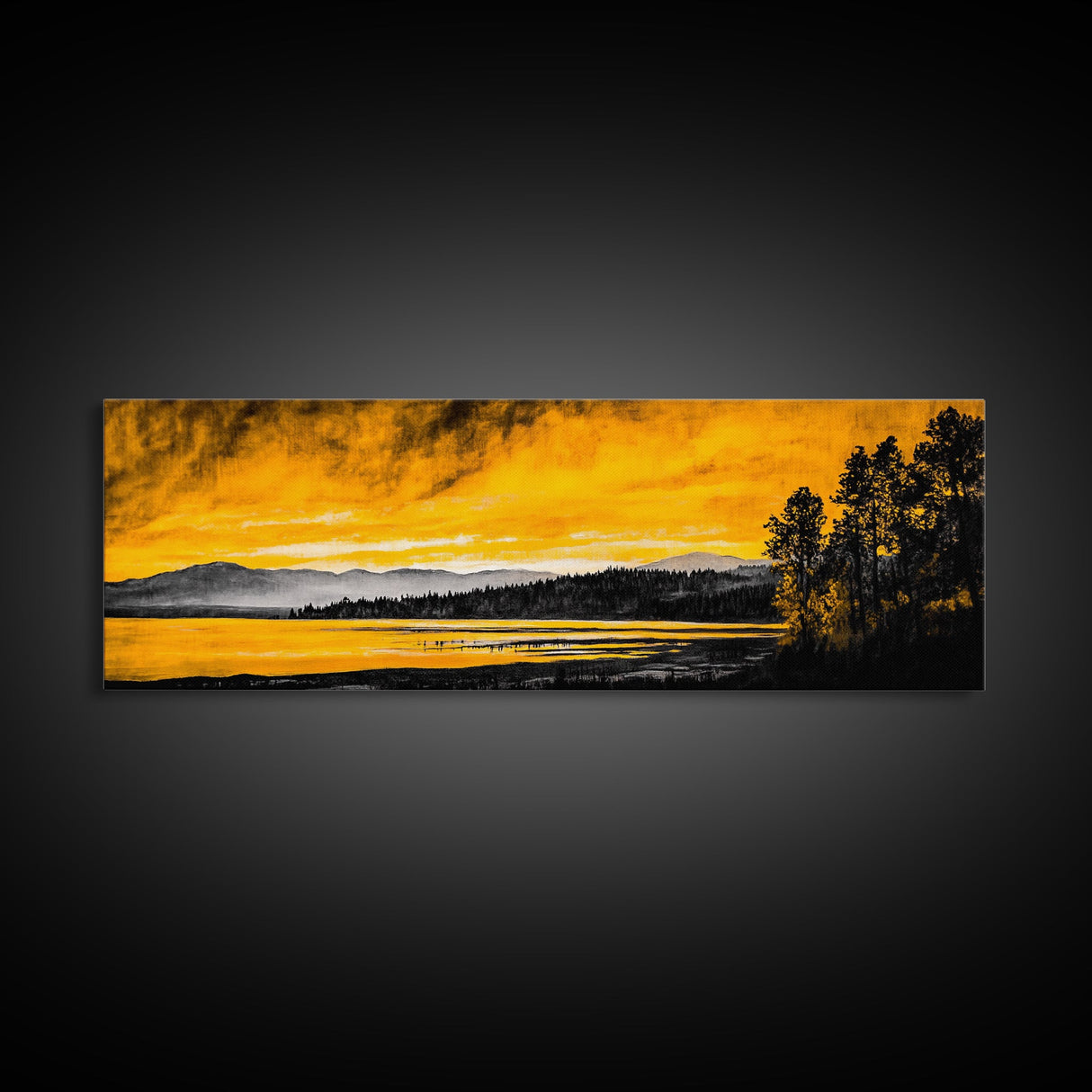 Golden Horizon, Scenic Lake Print, Nature Artwork, Canvas Print, Rustic Home Decor, Large Wall Art, Fall Landscape