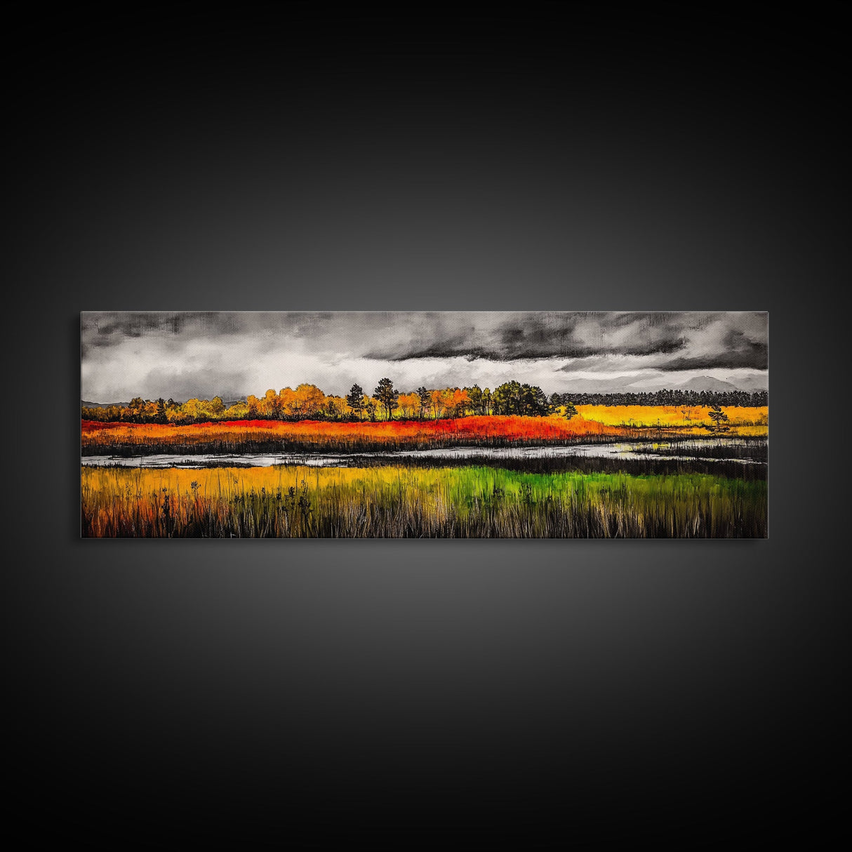 Fall Fields, Autumn Trees, Golden Landscape, Countryside Art, Framed Canvas Print, Farmhouse Wall Art, Rustic Home Decor, Harvest Scene