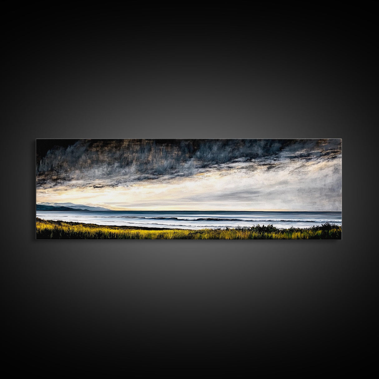 Coastal Storm, Dramatic Sky, Seascape Painting, Canvas Print, Ocean Wall Art, Minimalist Style, Large Art, Bedroom Decor, Moody Tones