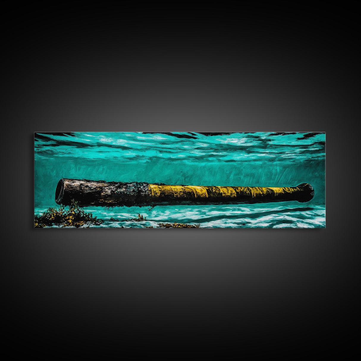 Submerged Cannon, Underwater Art, Nautical Decor, Military History Print, Ocean Themed Wall Art, Man Cave Decor, Framed Canvas Print