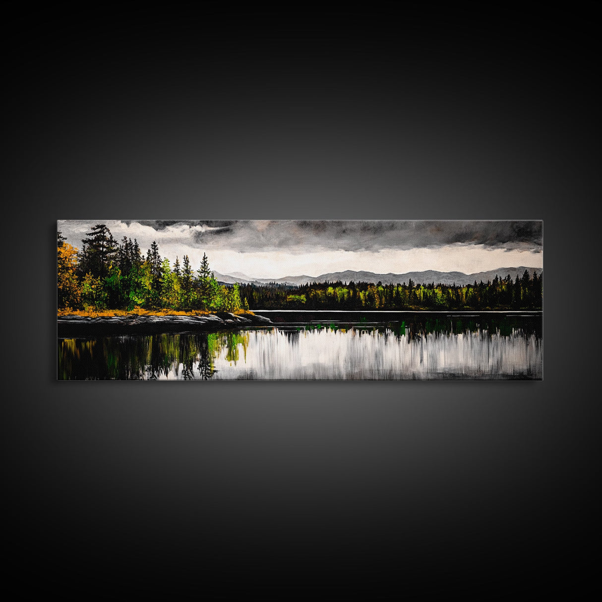 Lake Reflection, Mountain Trees, Framed Canvas Print, Serene Landscape Art, Large Nature Wall Art, Tranquil Home Decor, Bedroom Wall Art