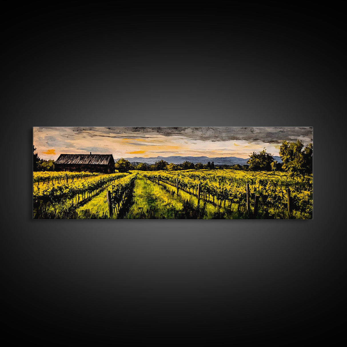 Vineyard Painting, Countryside Art, Framed Canvas Print, Rustic Farmhouse Decor, Landscape Wall Art, Warm Autumn Colors, Dining Room Art