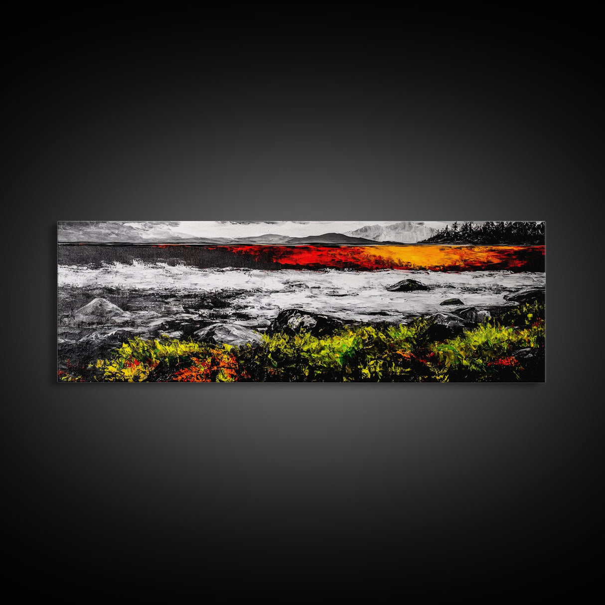 Sunset Lake, Autumn Landscape, Framed Canvas Print, Fall Wall Art, Rustic Home Decor, Large Nature Art, Living Room Artwork, Modern Painting