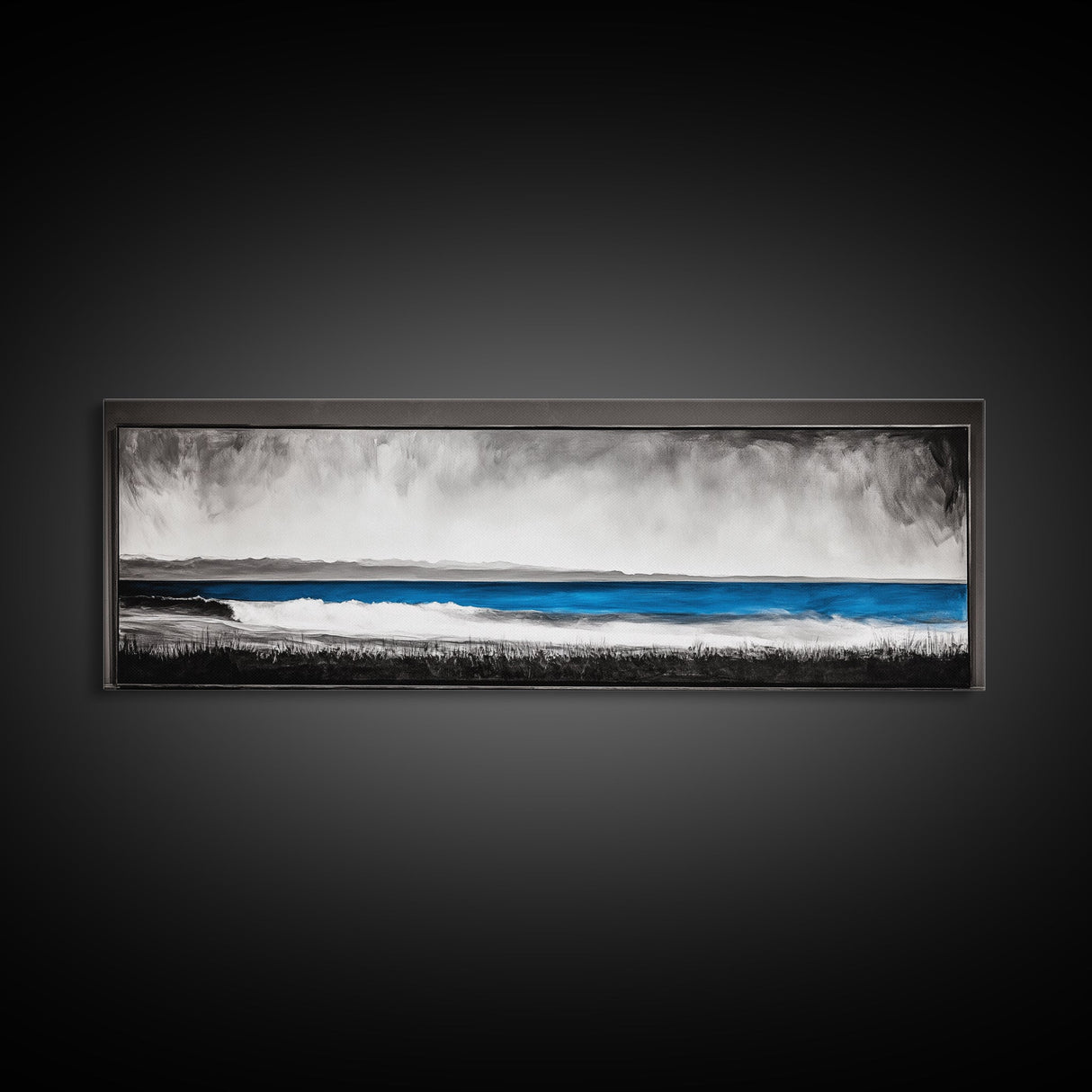 Coastal Serenity, Ocean Waves, Minimalist Decor, Framed Canvas Print, Modern Beach Wall Art, Living Room Artwork, Blue Seascape