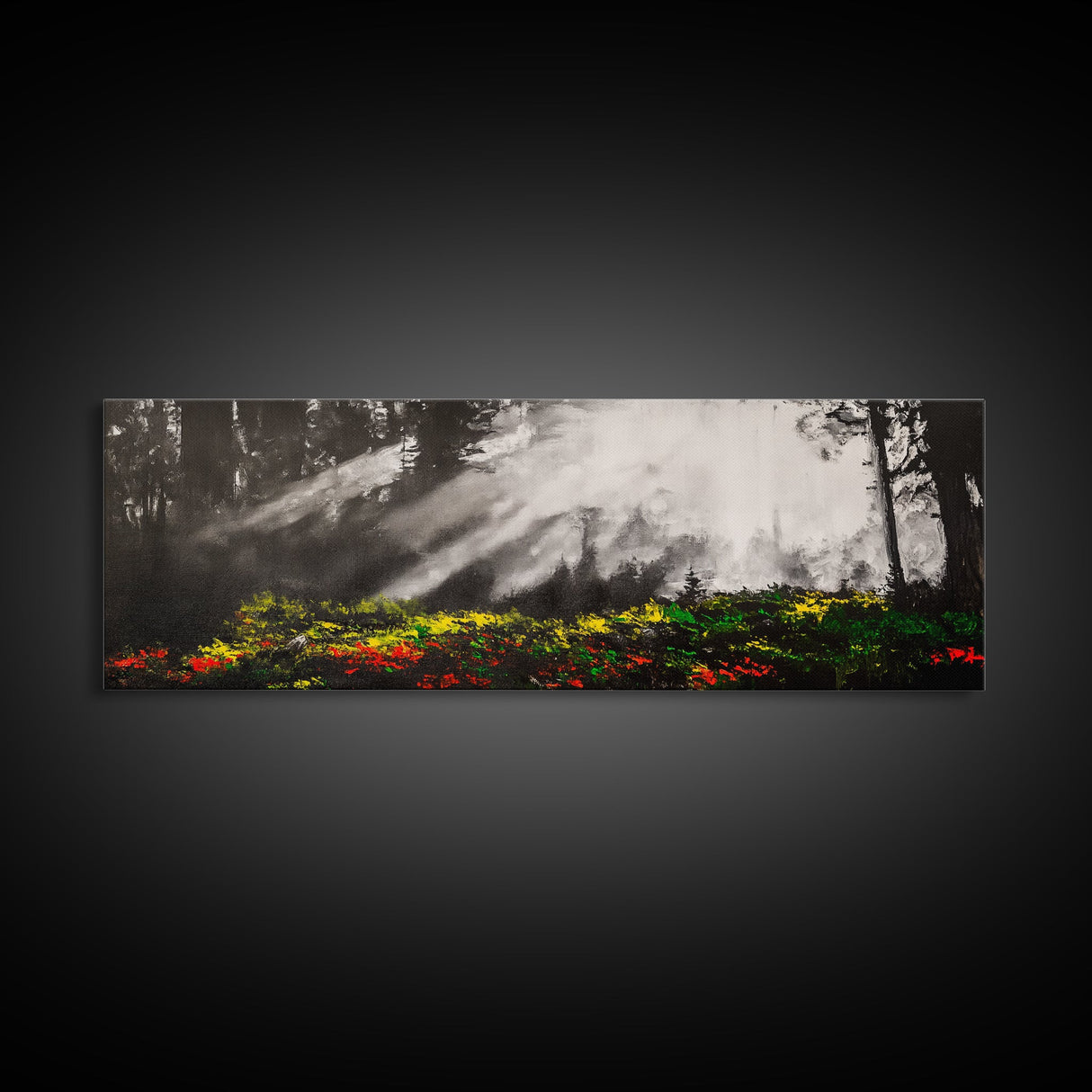 Sunlit Forest, Nature Pathway, Woodland Wall Art, Framed Canvas Print, Autumn Landscape Painting, Cozy Cabin Decor, Rustic Home Art