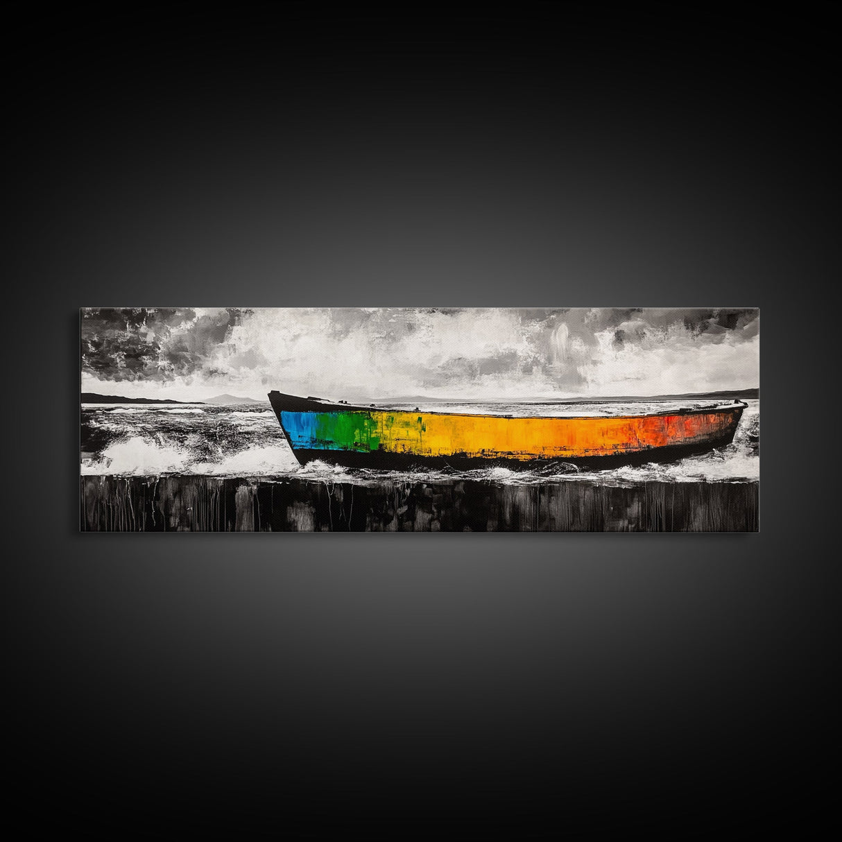 Vibrant Boat, Nautical Art, Abstract Seascape, Colorful Wall Art, Living Room Art, Coastal Home Decor, Framed Canvas Print