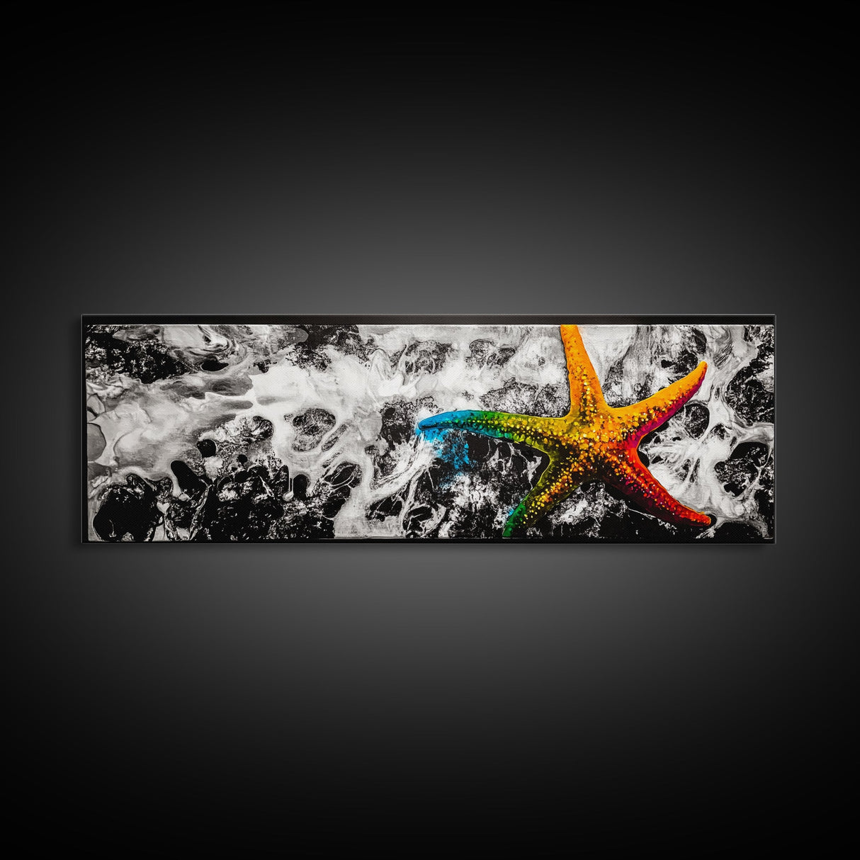 Starfish Abstract Painting, Coastal Beach Wall Art, Vibrant Ocean Decor, Tropical Statement Art, Modern Seascape Print, Framed Canvas Print