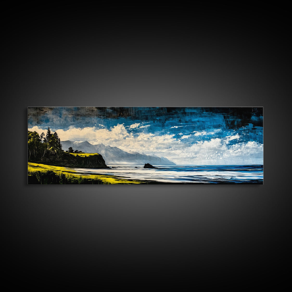 Coastal Cliff Painting, Blue Ocean Wall Art, Scenic Seaside Landscape, Nature Decor, Relaxing Beach Artwork, Bedroom Wall Art, Canvas Print