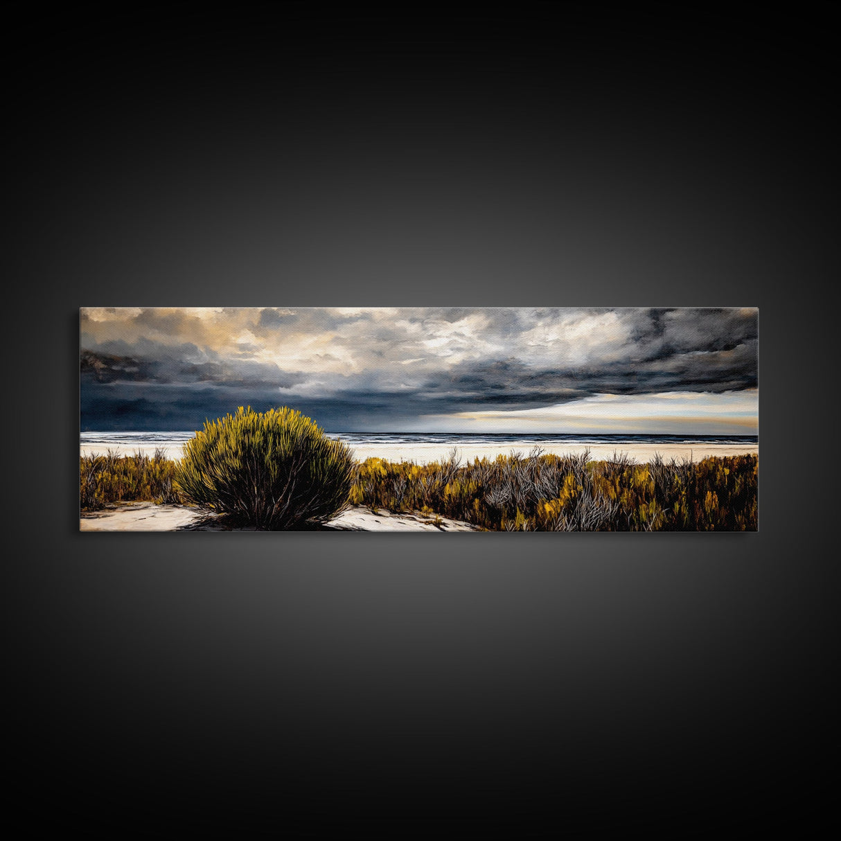 Stormy, Coastal Landscape, Seascape, Beach, Framed Canvas Print, Large Wall Art, Modern Painting, Ocean Decor, Bedroom Wall Art, Moody Art