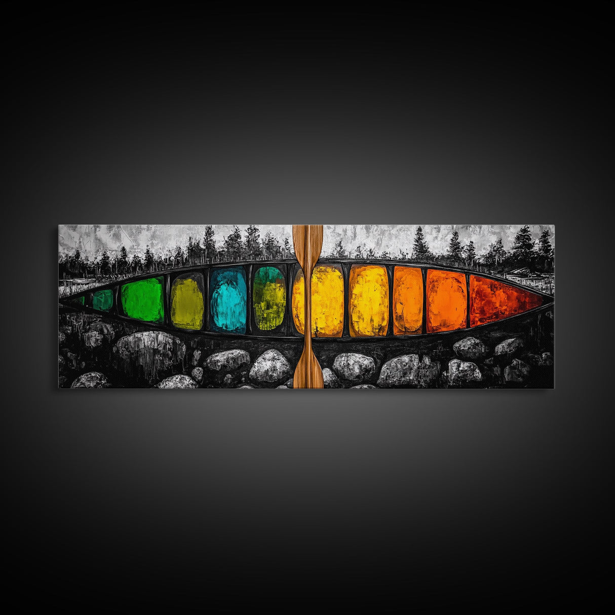Vibrant Canoe, Modern Nautical Art, Bold Color Wall Art, Canvas Print, Abstract Adventure Art, Boho Aesthetic, Rustic Lake House Decor