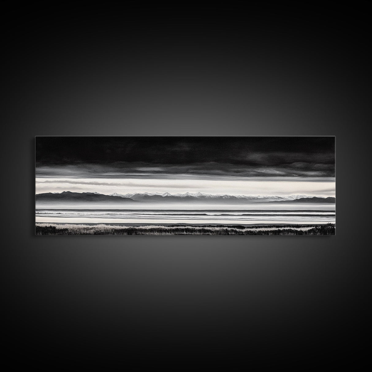 Stormy Mountains, Black and White Art, Monochrome Landscape, Modern Wall Decor, Framed Canvas Print, Nature Inspired, Minimalist Home Art