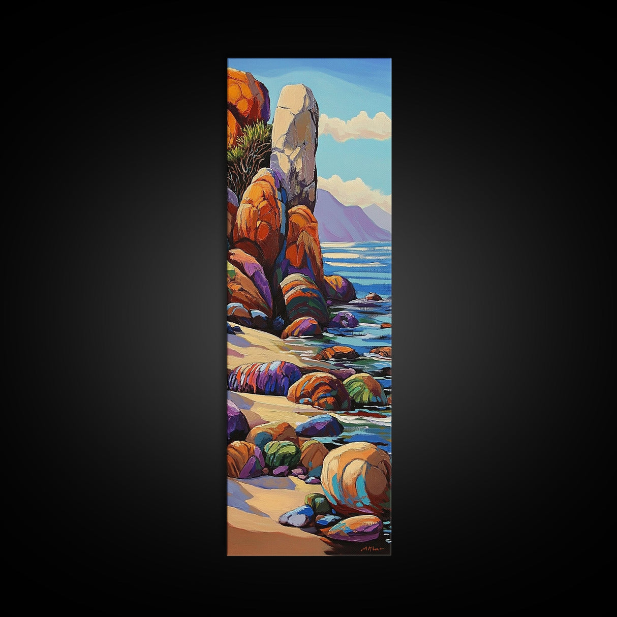 Coastal, Rocks, Ocean, Desert Scene Canvas Print, Bold Color Seascape, Nature Inspired Wall Art, Beach House Decor, Bohemian Art Style