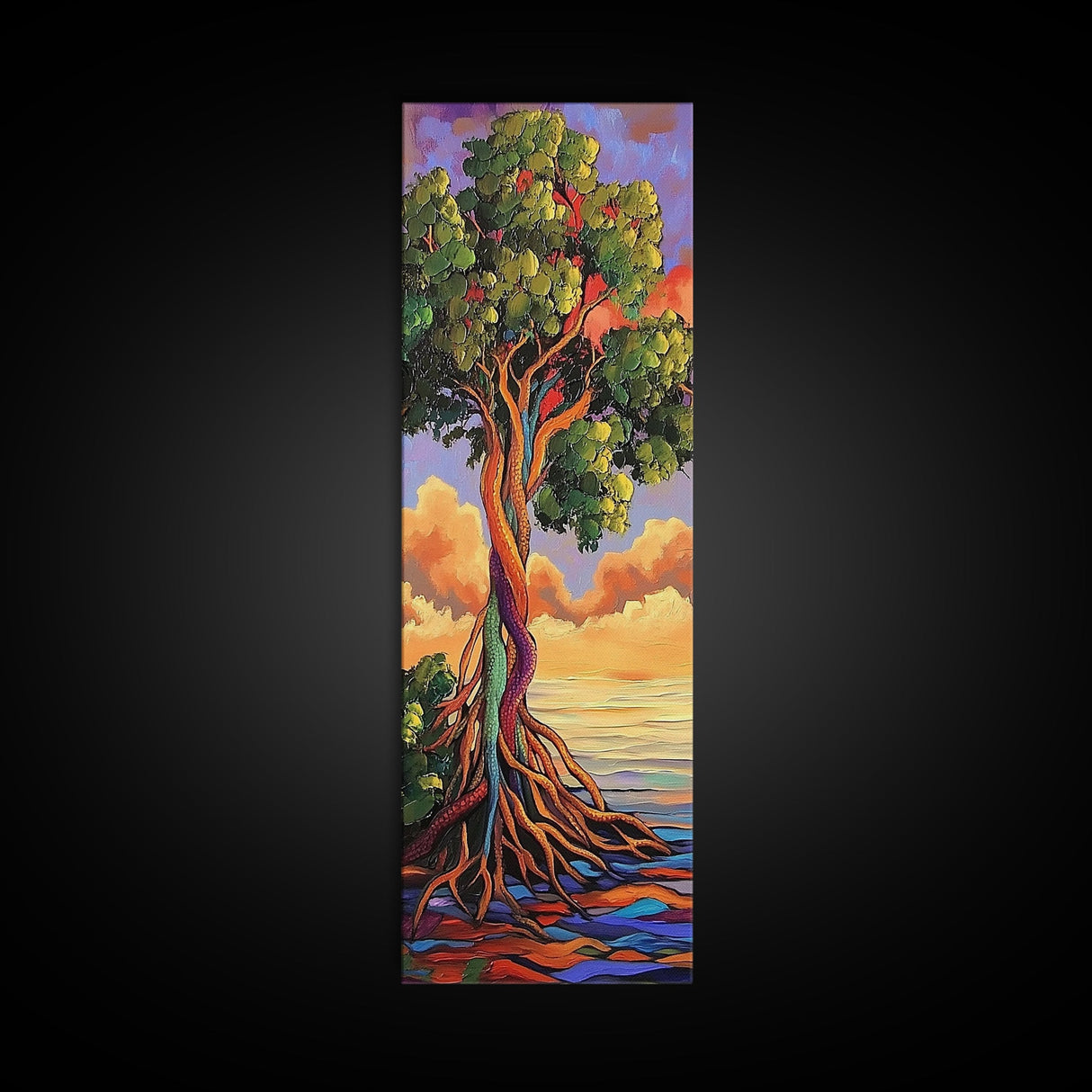 Tree, Roots, Vibrant, Landscape, Framed Canvas Print mystical rainbow tree artwork colorful nature themed office wall art spiritual gift