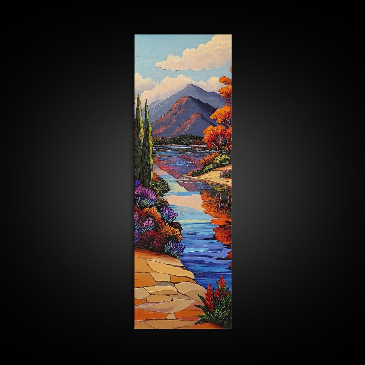 Scenic, Autumn, River, Tranquility, Framed Canvas Print with colorful fall reflections, rustic country wall art, cabin art, office decor