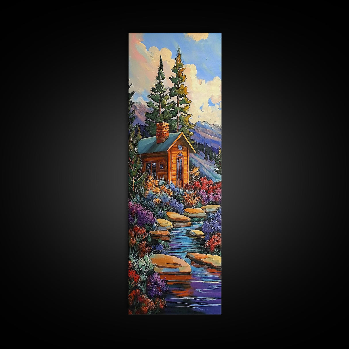 Mountain Cabin, Forest Path, Autumn Escape, Framed Canvas Print, cozy fall cabin wall art, rustic lodge decor, nature inspired artwork