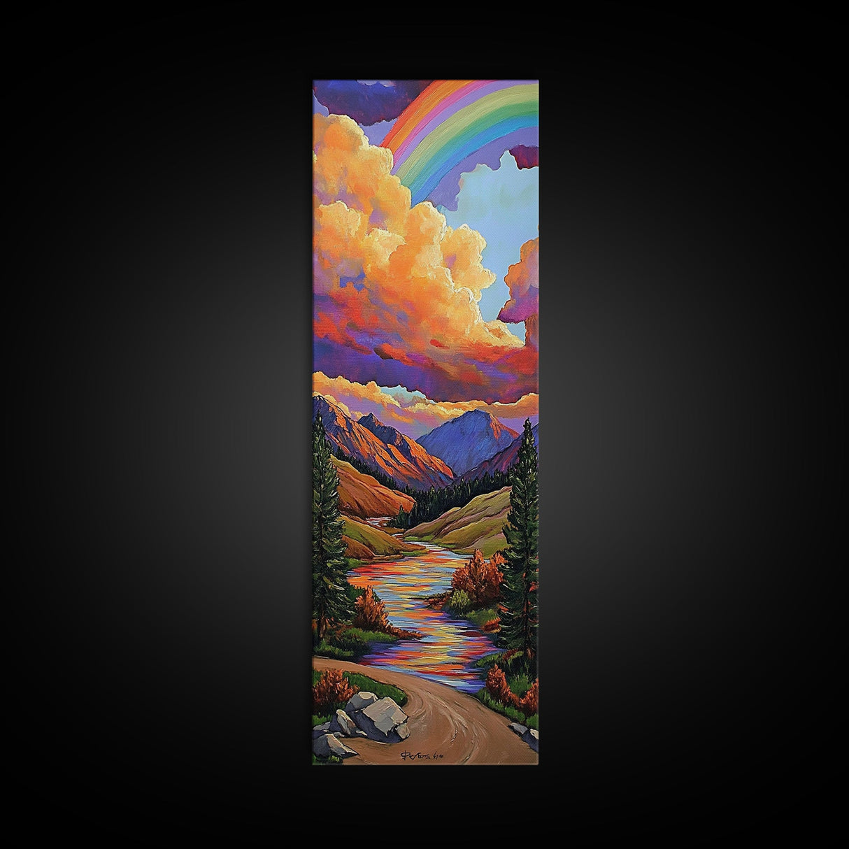 Rainbow Mountains, Sunset, Reflection, Framed Canvas Print, Rainbow landscape canvas, colorful scenic view, cabin wall art, mountain decor
