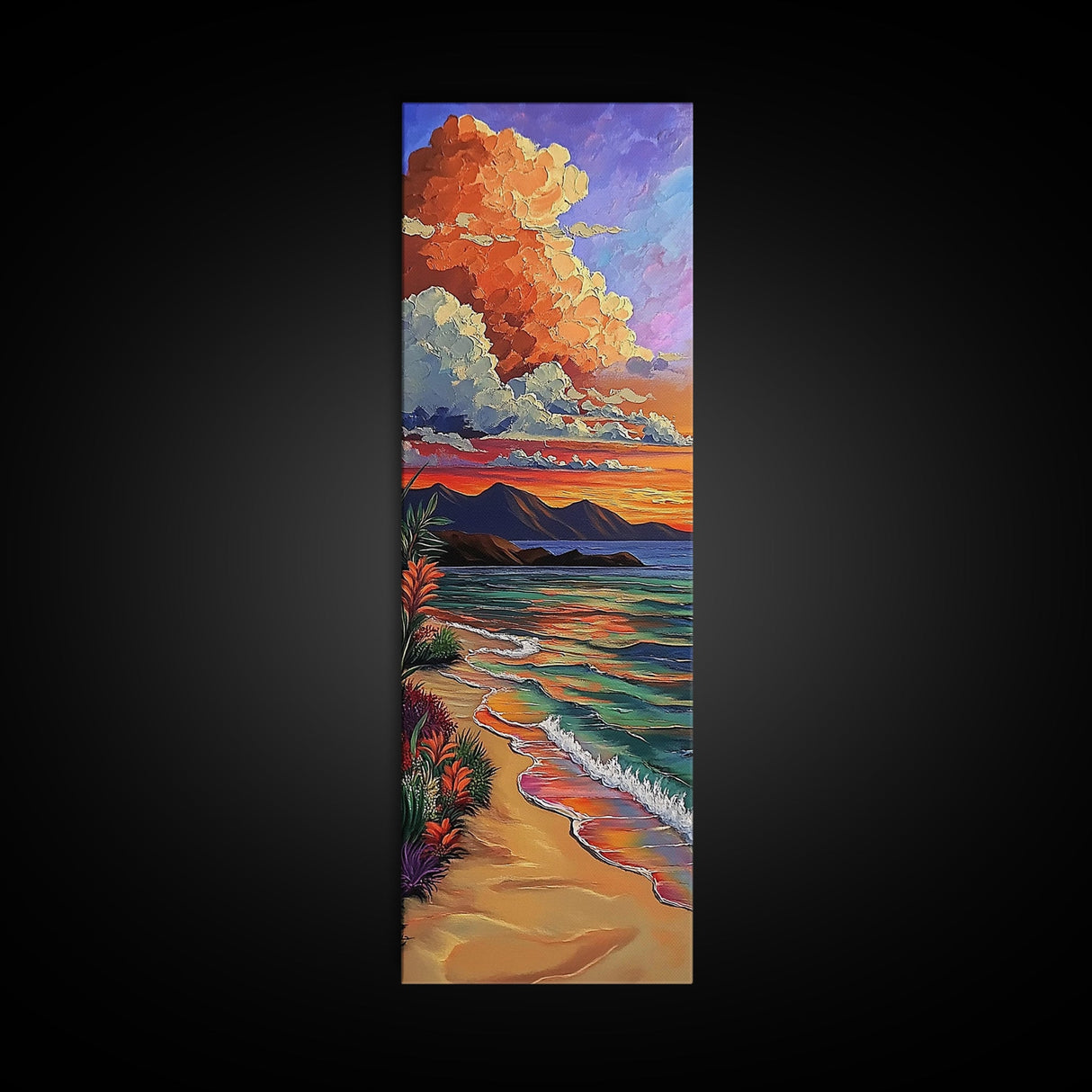 Ocean Sunset, Reflection, Canvas Print, Coastal Beach Wall Art, Vibrant Tropical Seascape Decor, Living Room Colorful Nature Accent