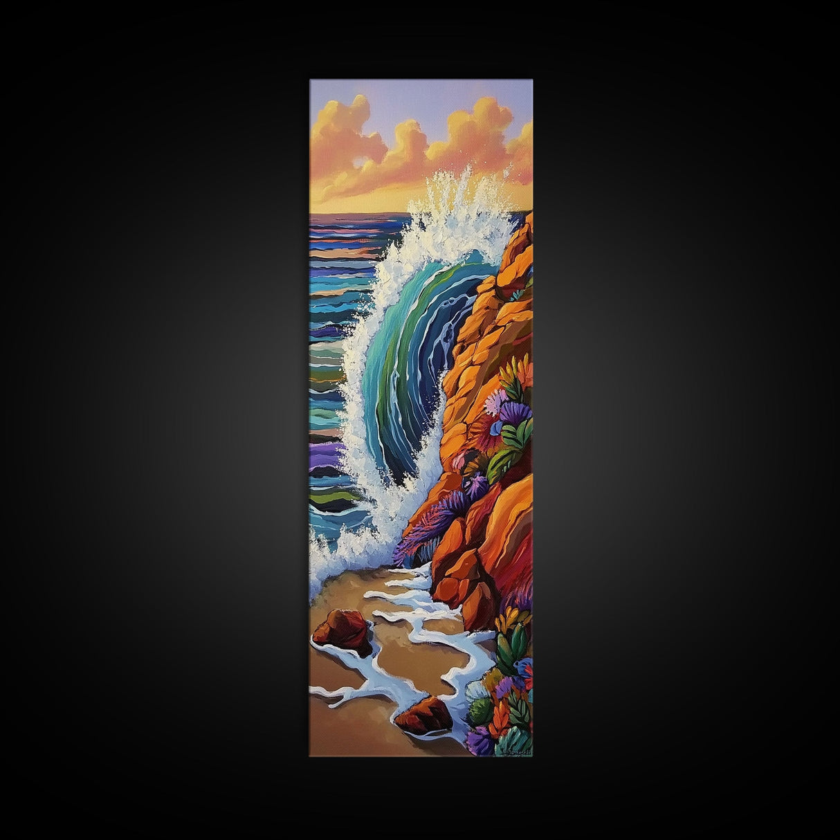 Ocean Wave, Rocks, Canvas Print, Vibrant Coastal Wall Art, Beach Bathroom Art, Nature Inspired, Bold Seascape, Summer Home Decor