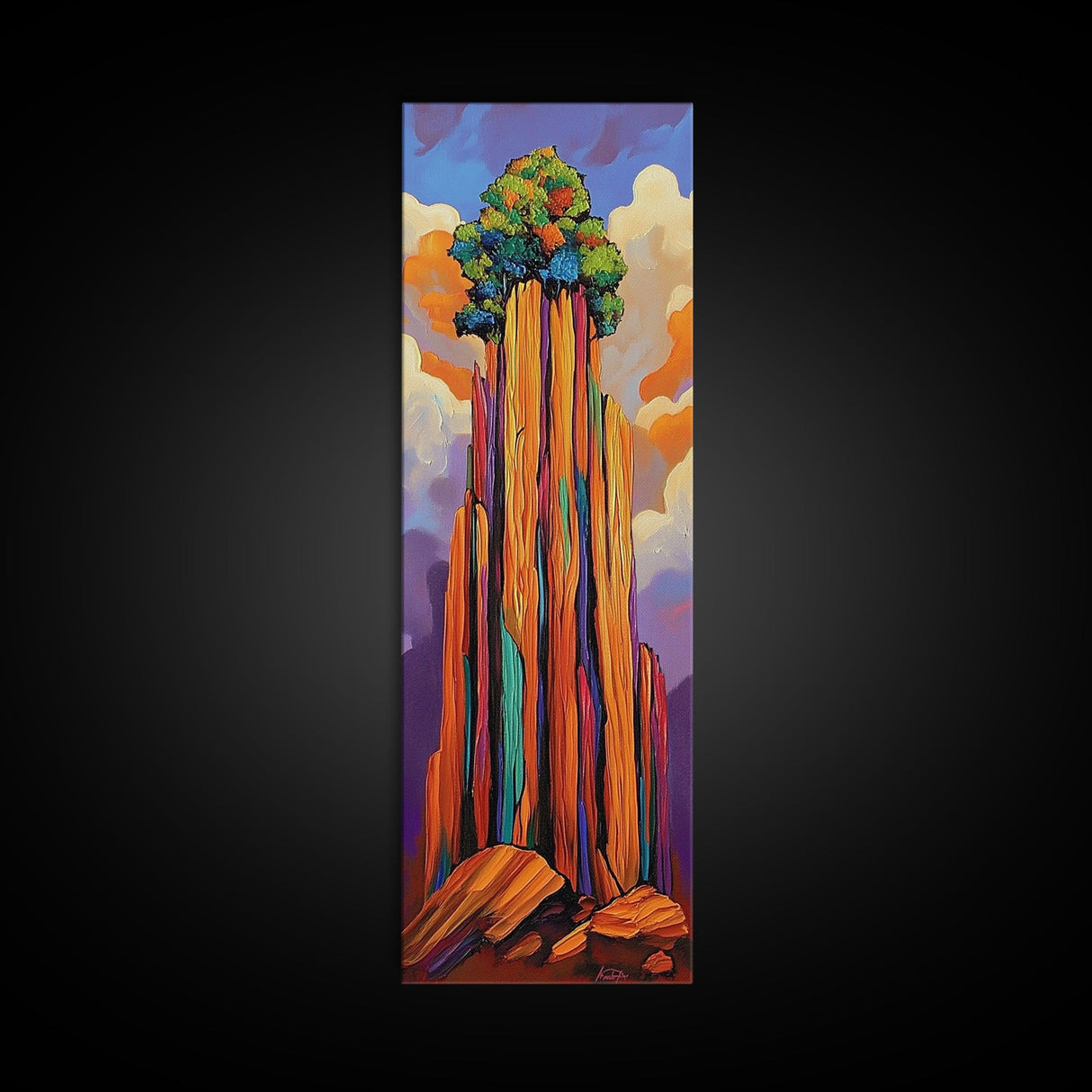 Desert Tower, Colorful Nature – Modern Southwest Wall Art, Cactus Inspired Decor, Framed Canvas Print, Eclectic Living Room Art
