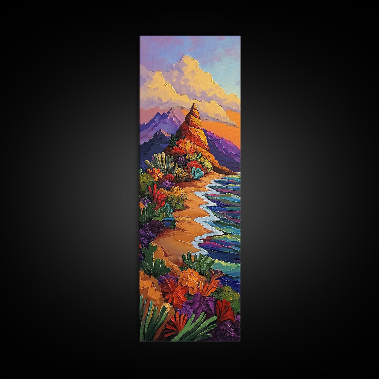 Desert Bloom, Cactus Garden, Colorful Mountain Art, Framed Canvas Print, Vibrant Southwestern Wall Decor, Fall Living Room Accent