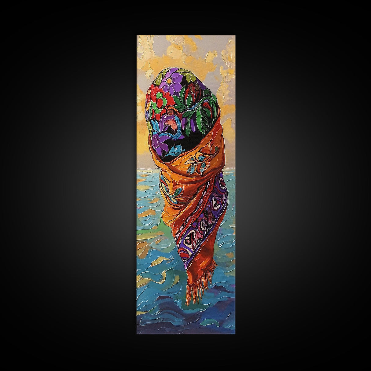 Floating Scarf, Ocean Breeze, Abstract Flow, Framed Canvas Print, colorful surreal art, modern boho wall décor, bedroom artistic nook
