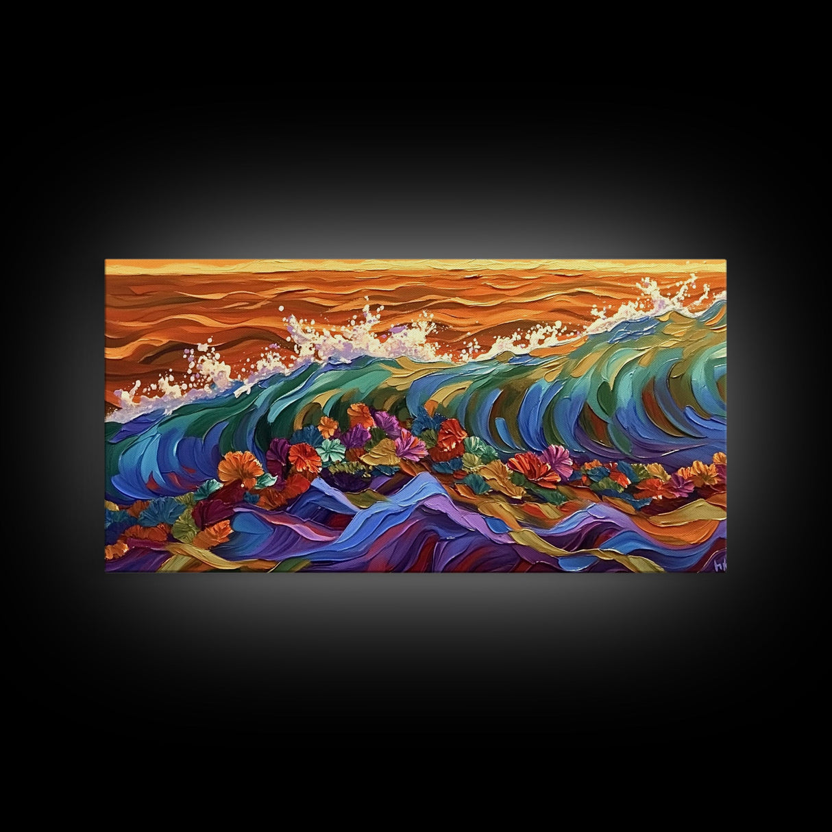 Sunset Ocean, Bold Waves, Color Splash, Canvas Print, Vibrant Seascape Art, Beach House Decor, Coastal Living Room Wall Art