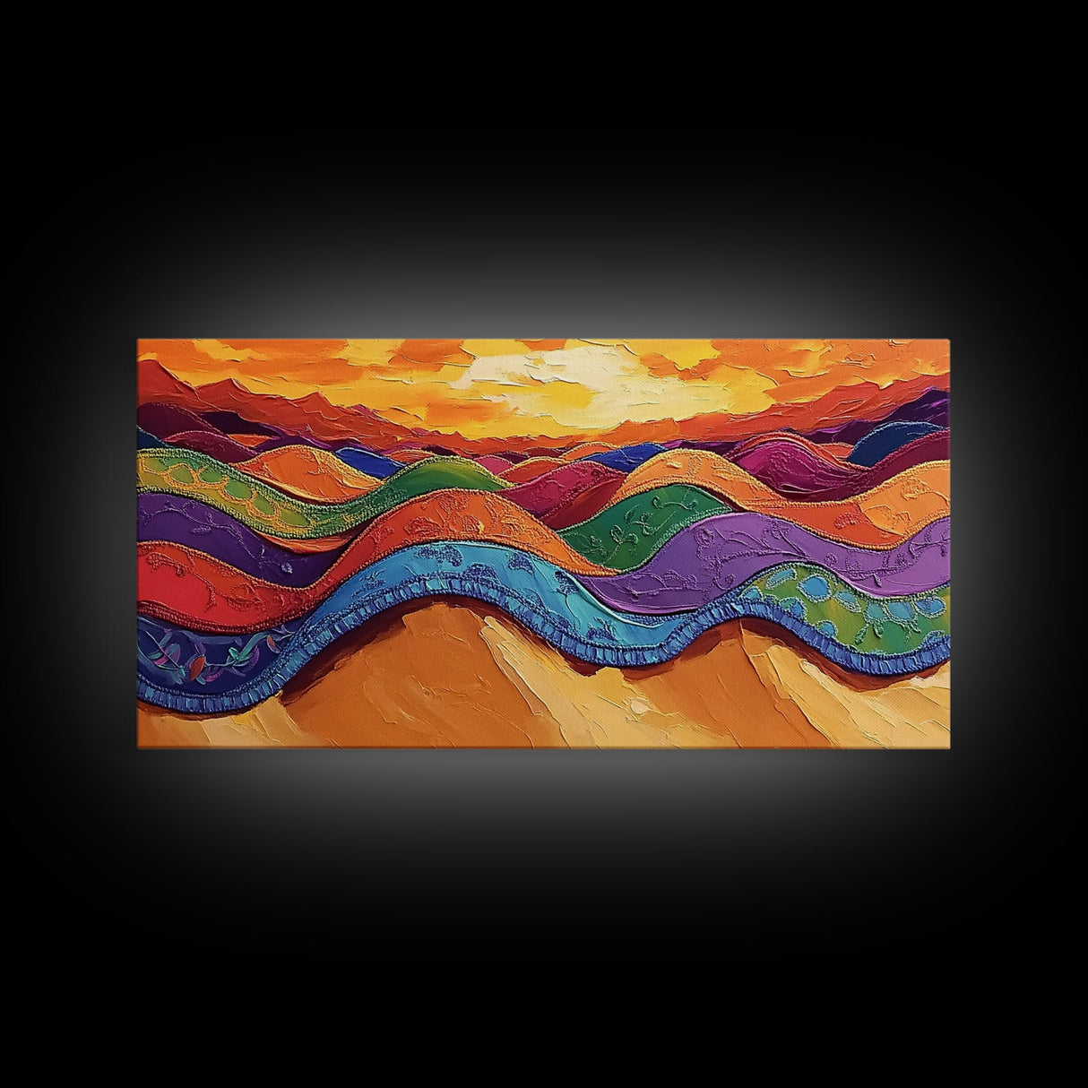 Desert Hills, Color Layers, Sunset Sky, Canvas Print, Boho Abstract Wall Art, Eclectic Bedroom Print, Vibrant Hallway Decor