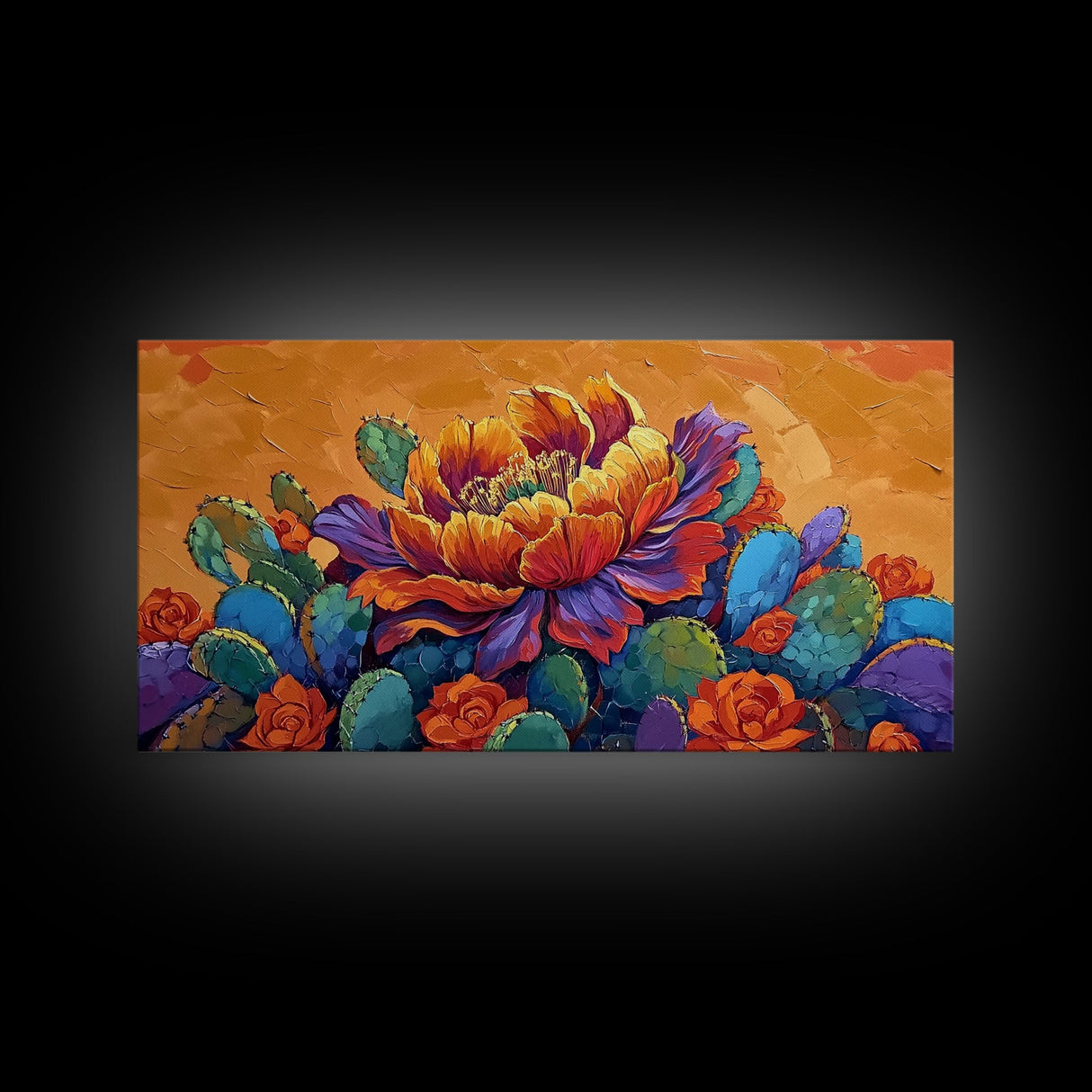 Cactus Bloom, Bold, Flowers, Blooming Cactus Flower Framed Canvas Print, Colorful Botanical Wall Art, Kitchen Boho Decor, Desert Art