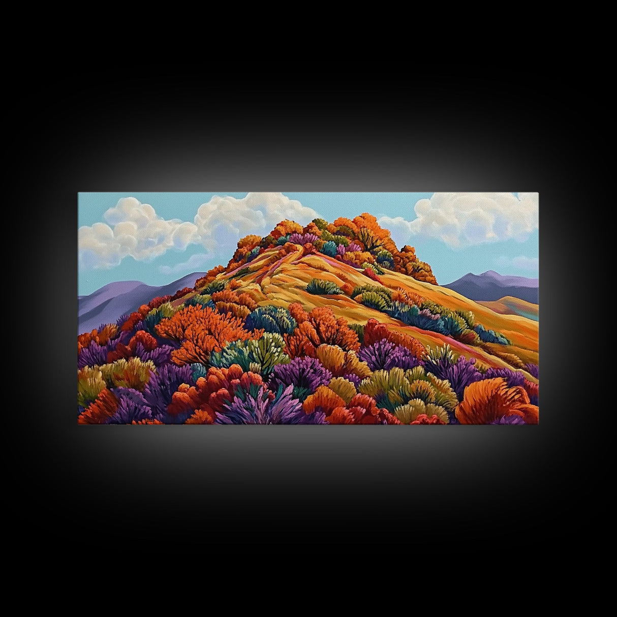 Autumn Hill, Landscape, Framed Canvas Print, Colorful Fall Mountain Scene, Cozy Autumn Wall Decor, Rustic Living Room Art