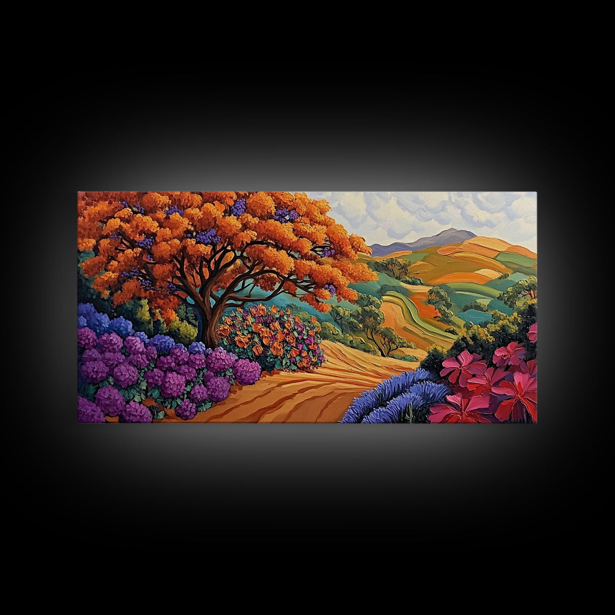 Tree Autumn, Hillside, Fields, Autumn hillside landscape, Framed Canvas Print, Fall Decor, Nature Inspired Wall Art, Living Room Art