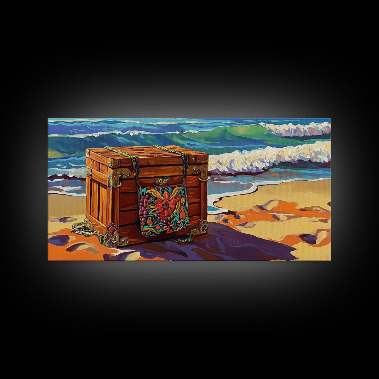 Treasure Chest, Beach Art, Ocean Waves, Nautical Decor, Coastal Wall Art, Seaside Aesthetic, Canvas Print, Living Room Wall Art