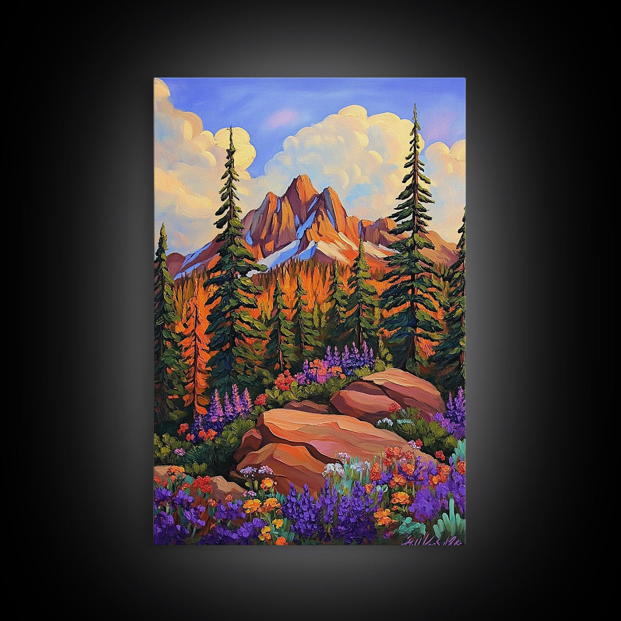 Mountain Forest, Wildflowers, Scenic, Framed Canvas Print, Nature Lover Gift, Cabin Decor, Rustic Living Room Art, Woodland Landscape