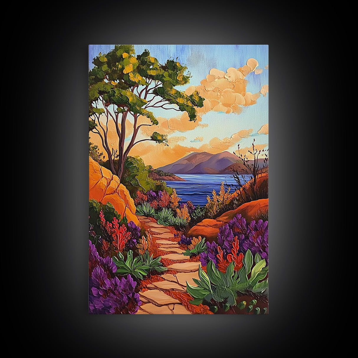 Mountain Path, Sunset Horizon, Autumn Landscape Wall Art, Canvas Print, Living Room Accent, Vibrant Fall Nature Scene, Outdoor Inspired Decor