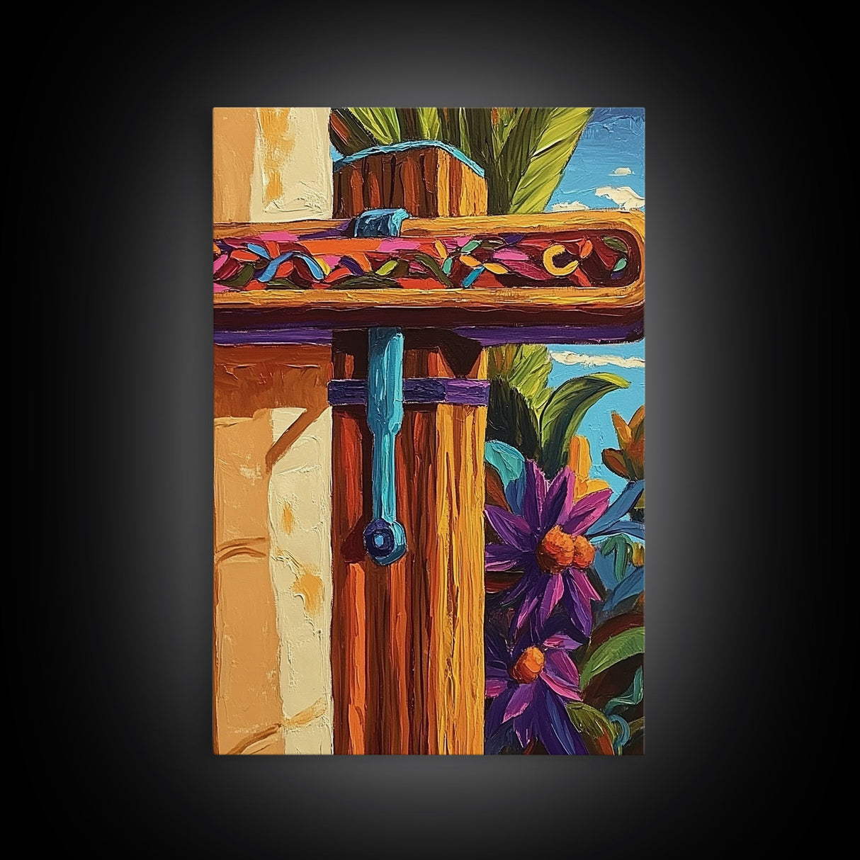 Tropical Rustic Detail Painting, Framed Canvas Print, Coastal patio wall decor, boho island house art, summer wall accent