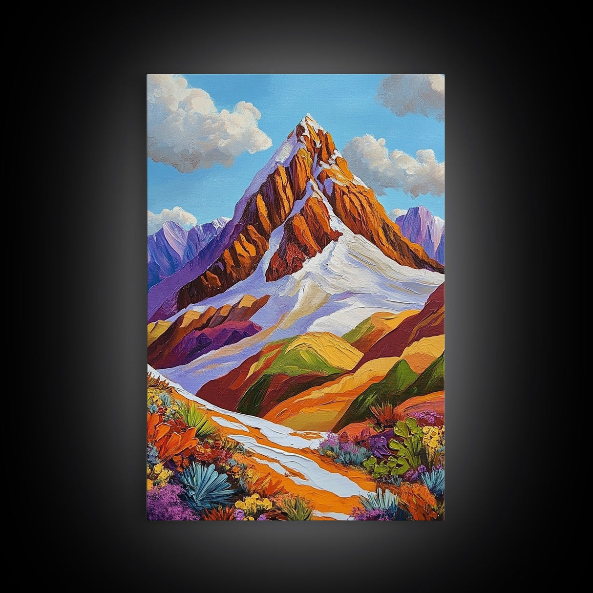 Mountain Peak, Snowy Landscape, Autumn Vibes, Nature Escape, Framed Canvas Print, Boho Wall Art, Fall Mountainscape, Living Room Wall Art
