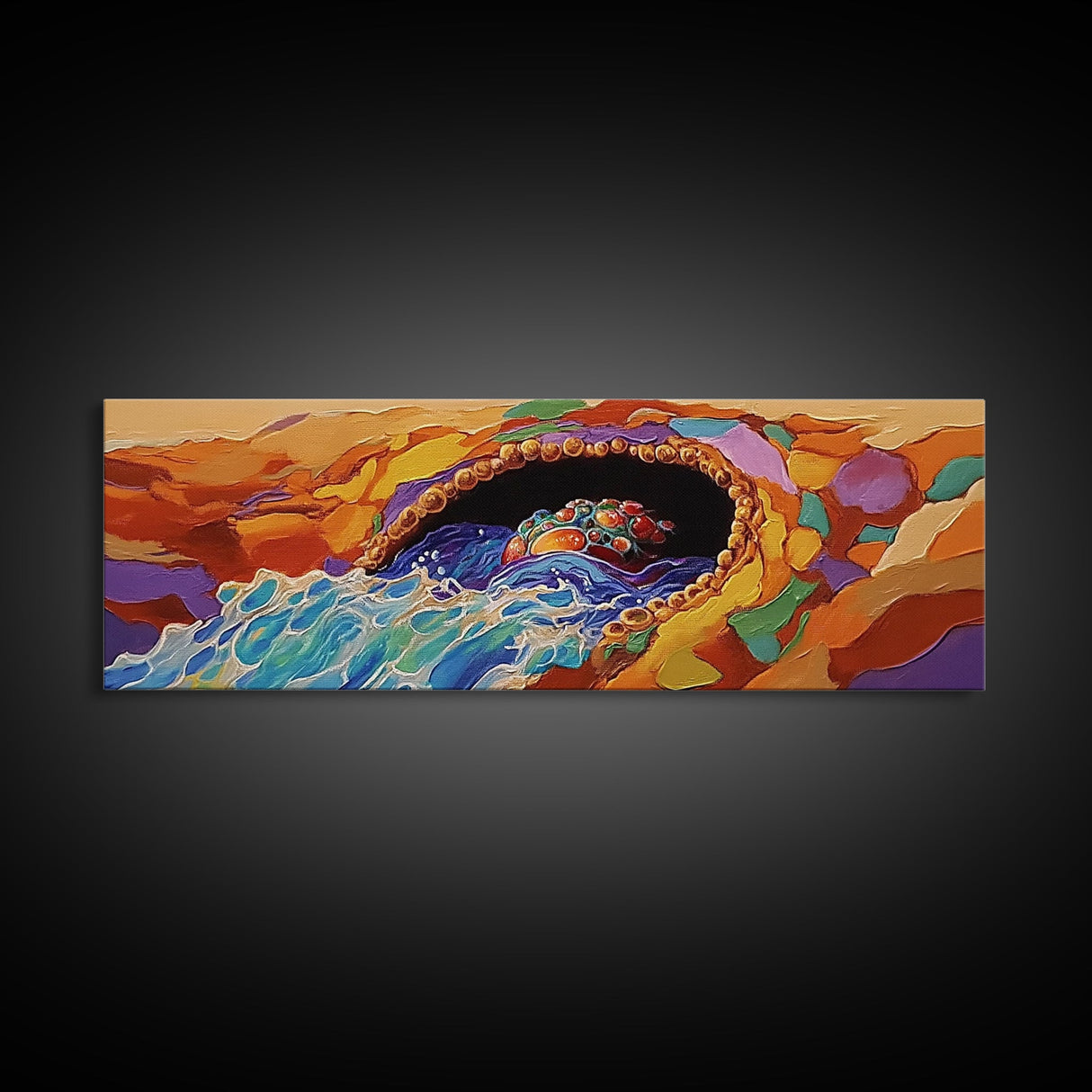 Hidden Treasure Cave, Ocean Fantasy Art, Canvas Print, Bold Coastal Decor, Colorful Kids Room Wall Art, Surreal Beach Style