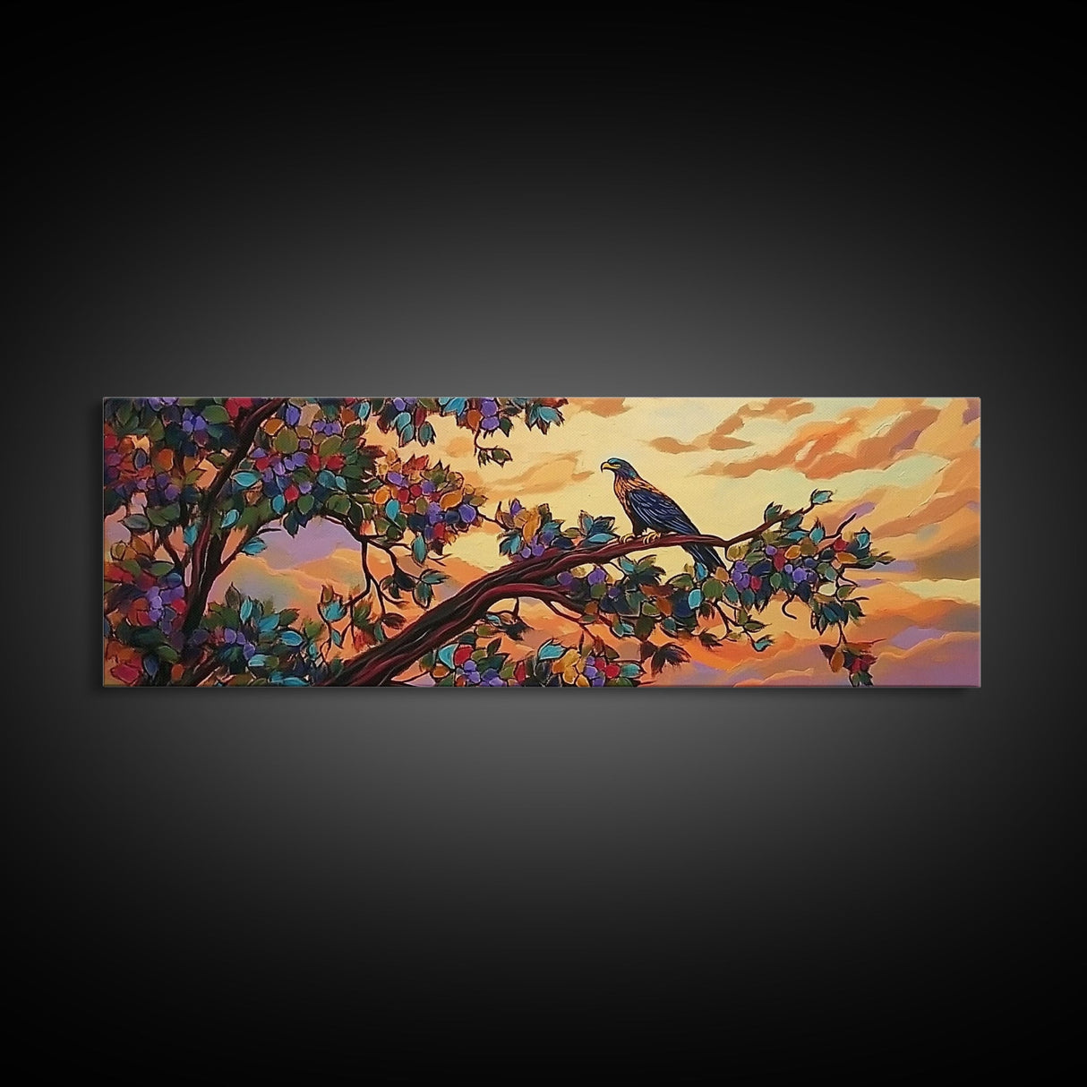 Majestic Eagle, Colorful Tree, Sunset Sky, Bold Nature, Canvas Print, wildlife wall art, nature lover gift, living room decor