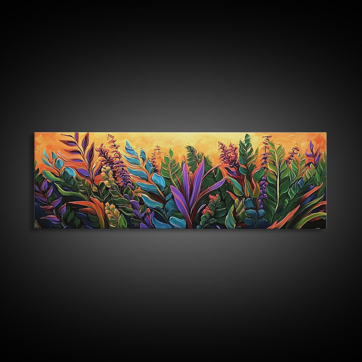 Tropical Leaves, Jungle Garden, Sunset Foliage, Kitchen Decor, Canvas Print, Bright Botanical Art, Vibrant Plant Wall Art