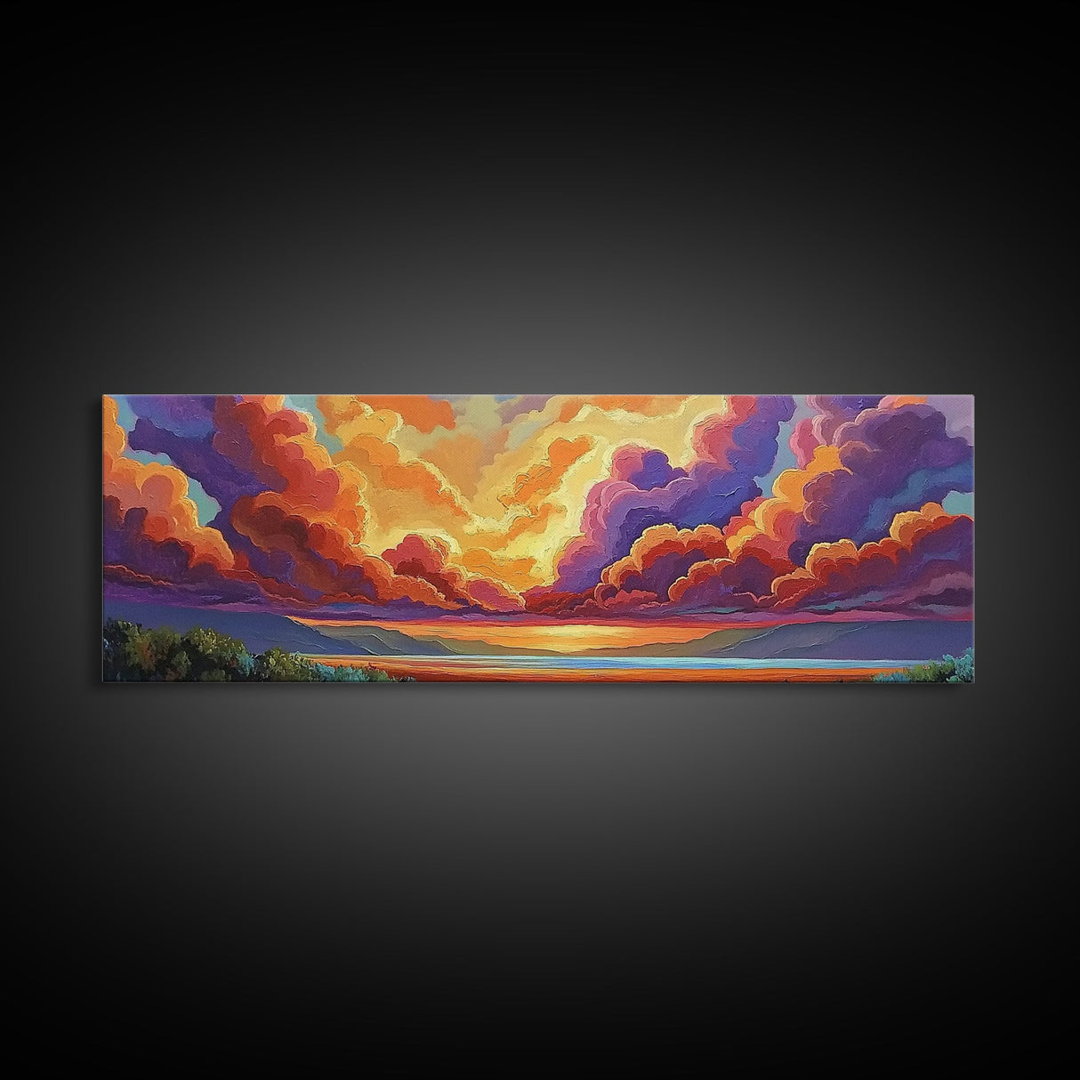 Sunset Cloudscape, Vibrant Sky Painting, Dramatic Evening Art, Framed Canvas Print, Moody Landscape Wall Art, Autumn Bedroom Decor