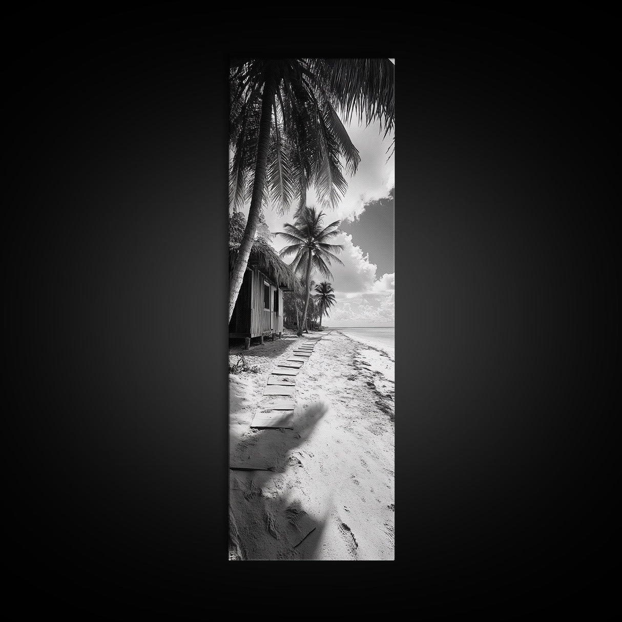 Tropical Beach Path, Palm Trees, Coastal Escape, Island Cabin, Relaxing Vibes, Framed Canvas Print, Living Room Wall Art, Boho Coastal Decor