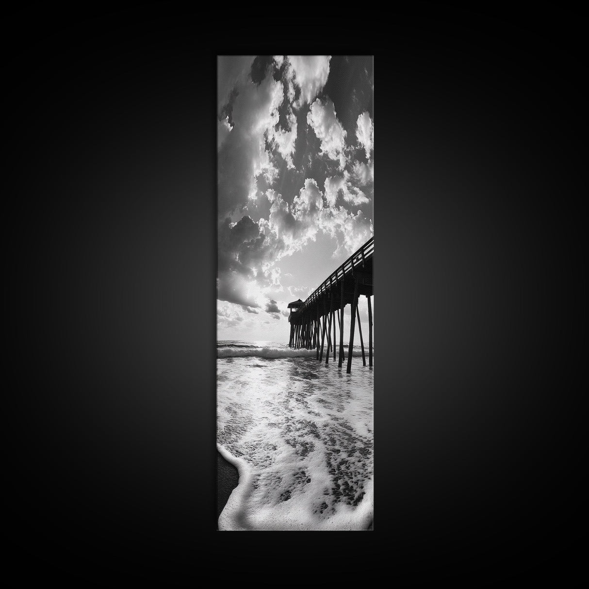 Pier at Sunrise, Ocean Horizon Print, Seascape Photography, Framed Canvas Print, Coastal Bathroom Wall Art, Nautical Theme Decor