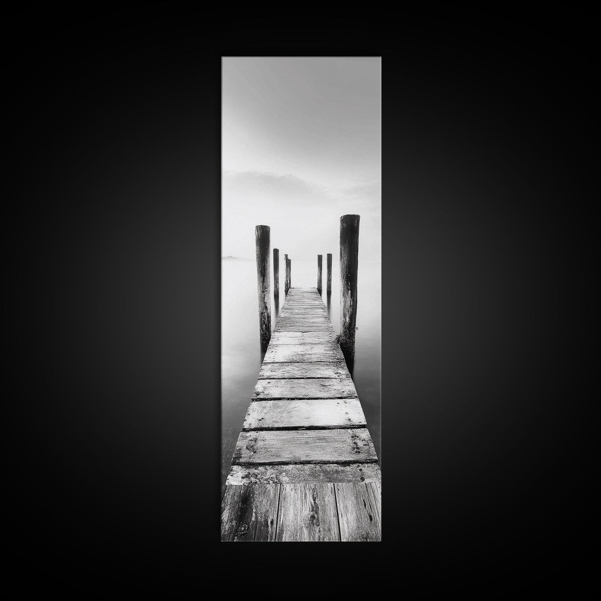 Rustic Dock, Peaceful Lake, Minimal Landscape, Black and White Art, Canvas Print, Tranquil Nature Scene, Entryway Art, Bedroom Wall Art